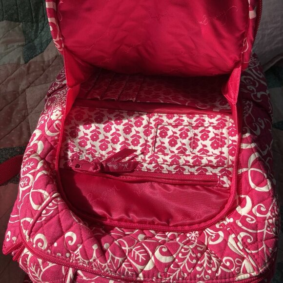 Vera Bradley Pink Quilted Backpack Twirly Birds Organizer Laptop Bag - Picture 7 of 14